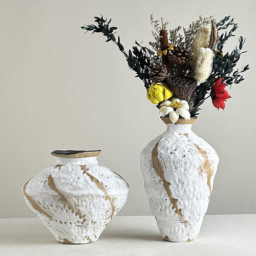 景德镇侘寂风陶瓷花瓶日式家居玄关民宿插花水培复古白色花器摆件