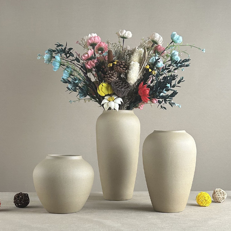 复古侘寂风陶瓷花瓶大口径景德镇手工粗陶花器可水养插花桌面摆件