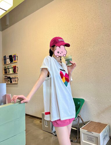休闲植绒宽松女士T恤简约