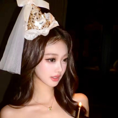 生日金色亮片网纱发夹网红拍照道具装饰派对刘海夹氛围发卡女