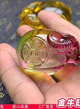 琉璃生肖牛摆件属性招财礼品家居桌面玄关装饰品牛气冲天黄水晶牛