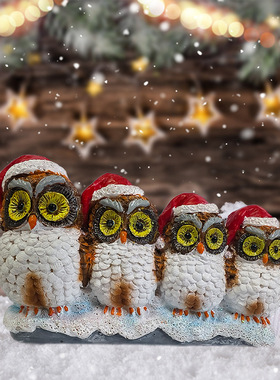 圣诞装饰摆件卡通圣诞猫头鹰小摆件树脂工艺品家居桌面节日装饰品