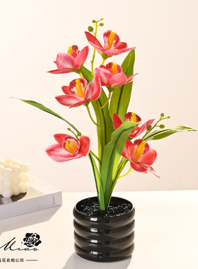 7头小蕙兰盆栽盆景仿真花绿植办公桌摆件家居室内客厅花卉装饰