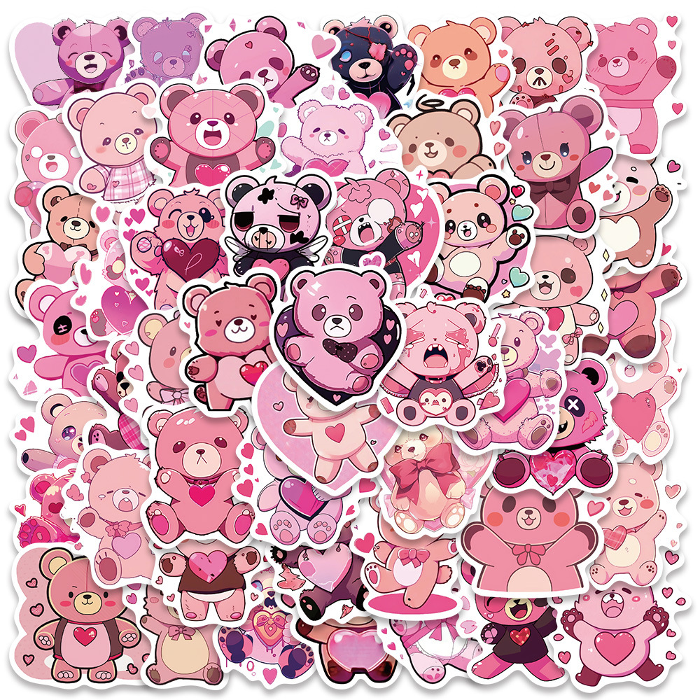 50张粉色可爱甜心小熊卡哇伊贴纸笔记本书本手机儿童玩具防水贴画