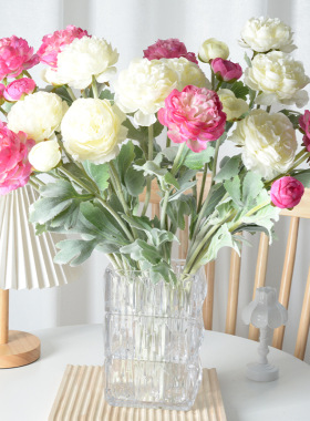 3头植绒露莲洋牡丹仿真花感人造花假花家居摆件装饰拍摄道具