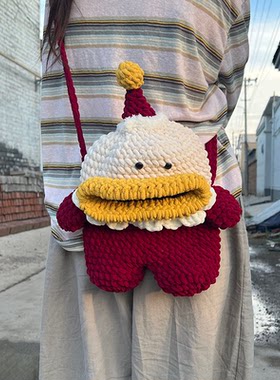 成品手工编织圣诞老人大嘴包钩织