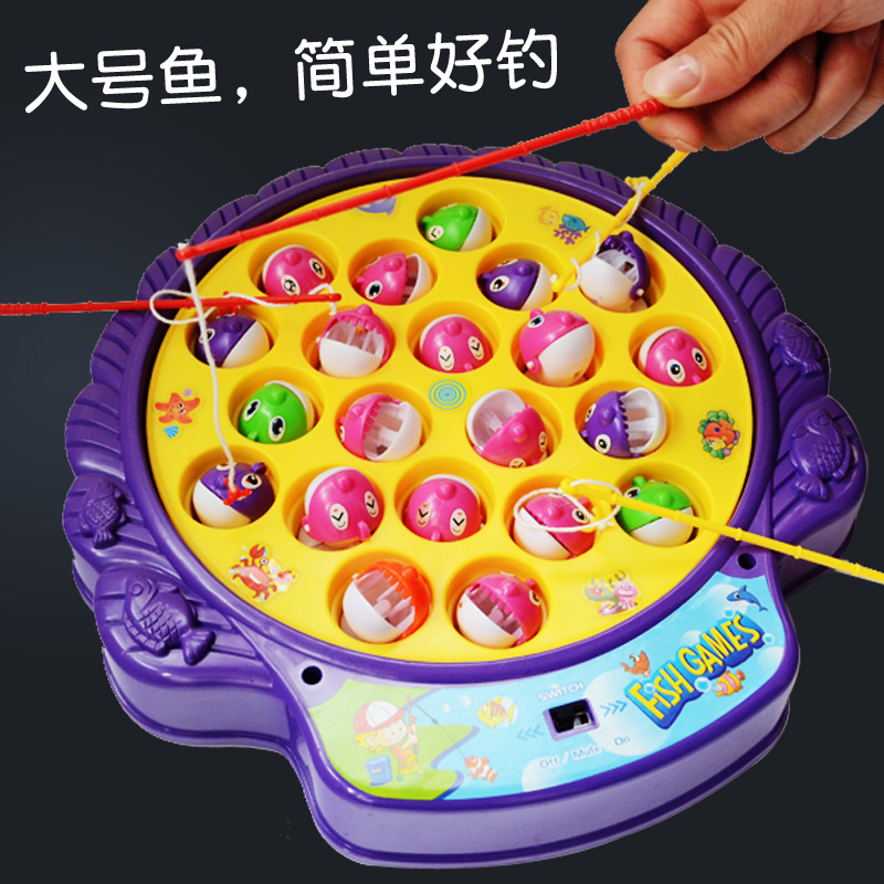 良兴儿童大号电动音乐旋转钓鱼游戏机 宝宝益智小猫钓鱼玩具套装