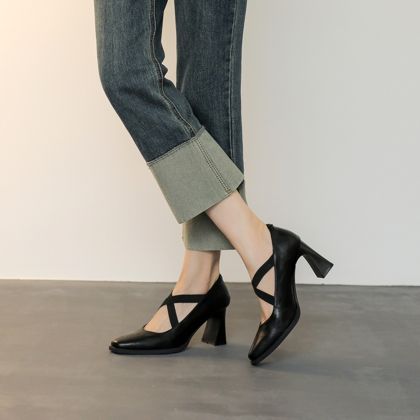 法式风真皮方头玛丽珍鞋女2026春秋新款交叉带粗跟高跟鞋通勤单鞋,女鞋,玛丽珍鞋,淘宝优惠券,粉丝福利购,淘宝优惠卷