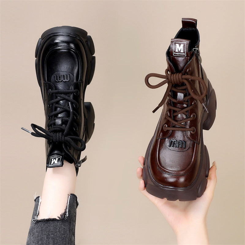 厚底马丁靴女真皮2025新款秋冬加绒抓纹瘦瘦靴增高小个子复古短靴,女鞋,马丁靴,淘宝优惠券,粉丝福利购,淘宝优惠卷