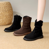 复古马丁靴女堆堆靴2025秋冬薄绒西部牛仔瘦瘦靴春季 显瘦勃肯短靴