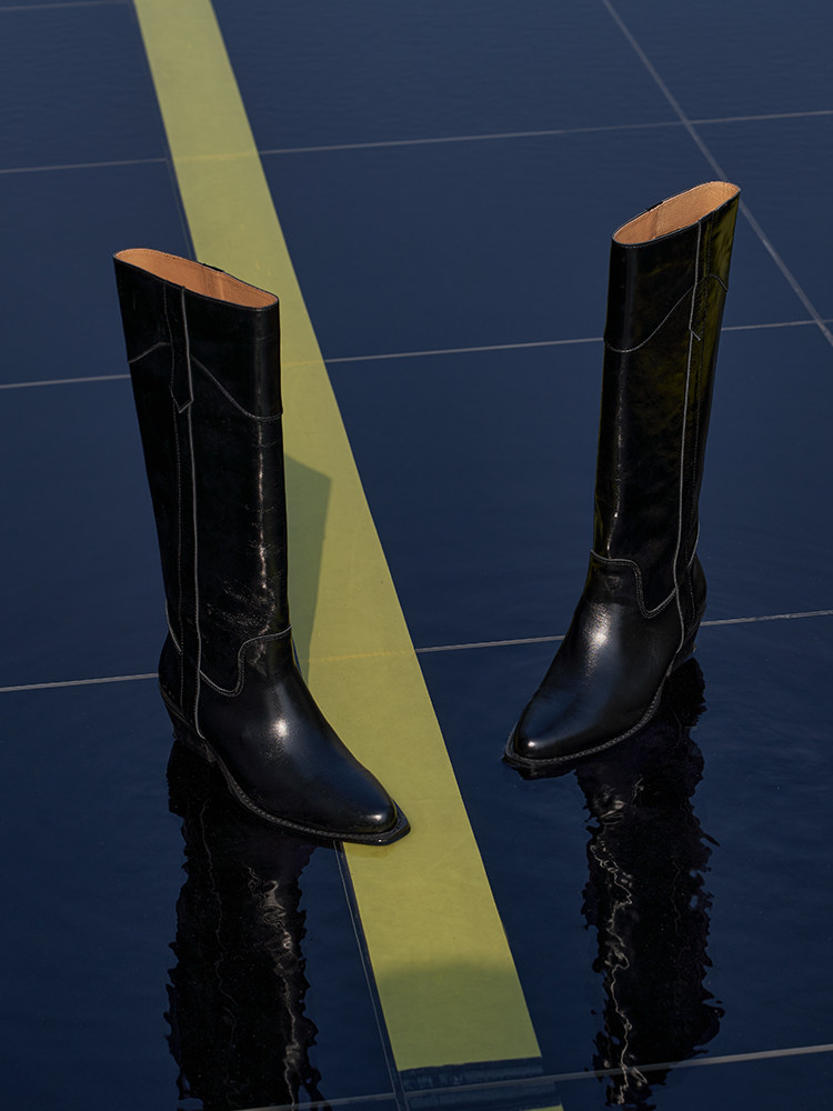 JE ATELIER 아메리칸 웨스턴 클래식 레트로 마유 소가죽 소매 라이딩 나이트 부츠 롱 부츠 하이 부츠