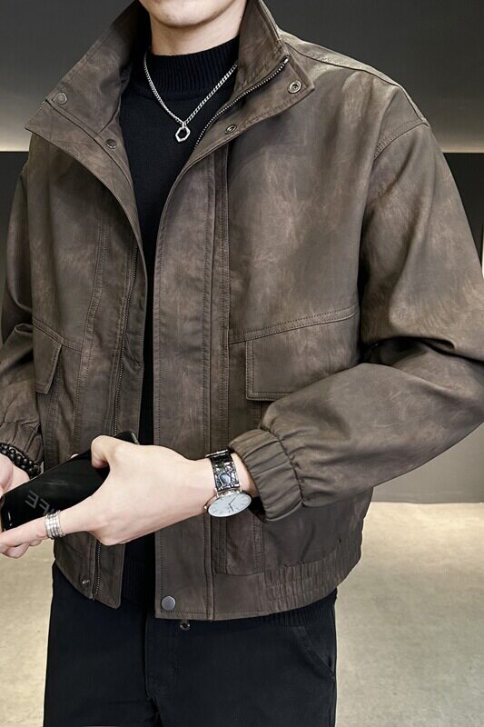春季立领皮衣夹克男时尚潮流外套青年帅气机车服上衣P1118-P155,男装夹克,电商A239