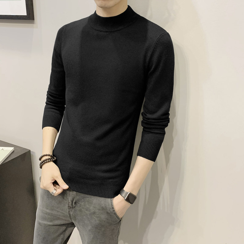 秋冬纯色半高领套头毛衣男士时尚休闲百搭中领针织衫毛衫P38图片