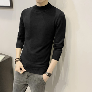 秋冬纯色半高领套头毛衣男士时尚休闲百搭中领针织衫毛衫P38图片