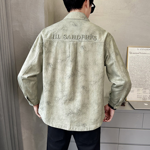 春季衬衫式外套男士脏脏灰翻领休闲宽松日系工装长袖C5505-P110图片