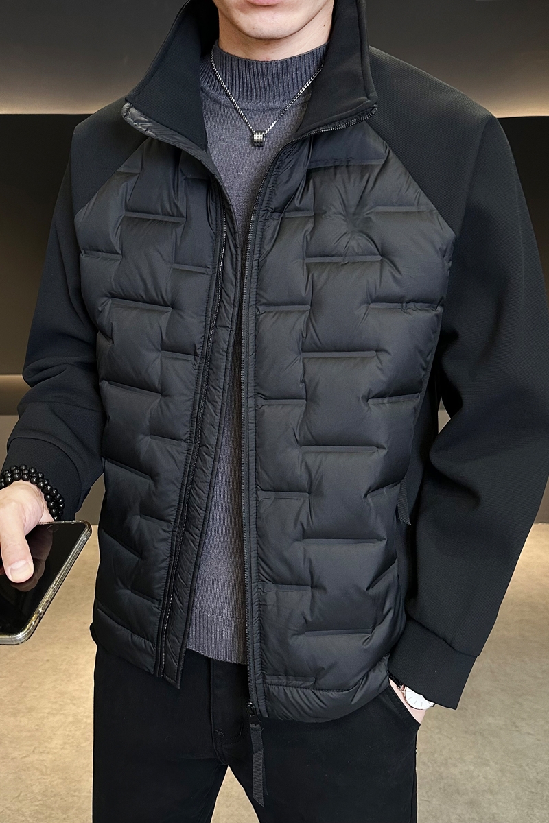 针织拼接加厚羽绒服男装短款冬季新款立领羽绒保暖外套Y929-P155，男装羽绒服，电商A239