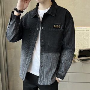 春季牛仔条纹衬衫外套 休闲长袖上衣 C520-P110,男装夹克,电商A239