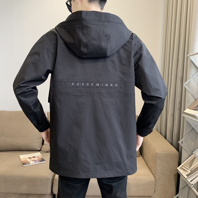 冬季加棉连帽风衣休闲韩版长款拉链棉夹克外套F312加棉-P150,男装夹克,电商A239