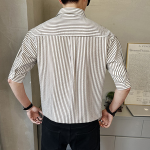 男士夏季天丝中袖衬衫休闲拼接撞色衬衣潮流上衣男装C1706-P65图片
