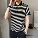2025夏季新款男士短袖T恤翻领条纹polo衫休闲百搭上衣PL88507-P58，男装Polo衫，电商A239
