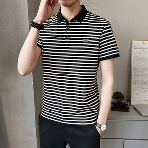 2025夏季新款男士短袖T恤翻领条纹polo衫休闲百搭上衣PL88507-P58图片