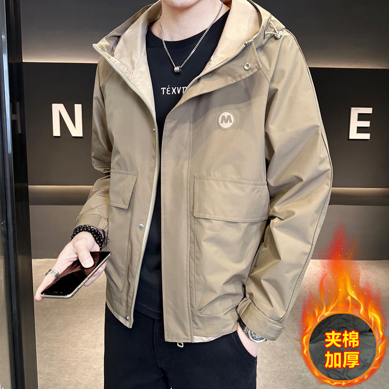 冬季连帽加棉夹克男士潮流休闲百搭工装冲锋衣外套JK80加棉-P130,男装夹克,电商A239