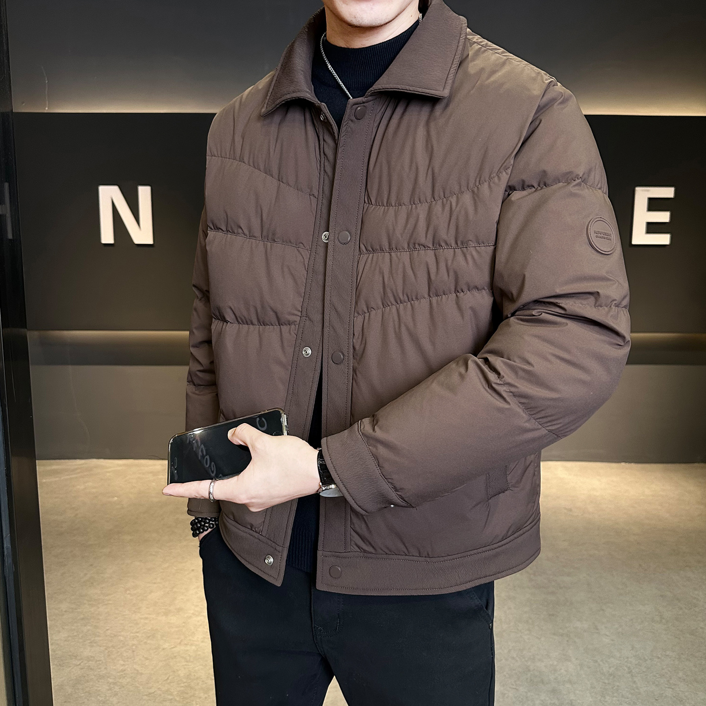 标轻薄羽绒服男工装风冬季潮流翻领短款外套男士夹克Y809-P165，男装夹克，电商A239