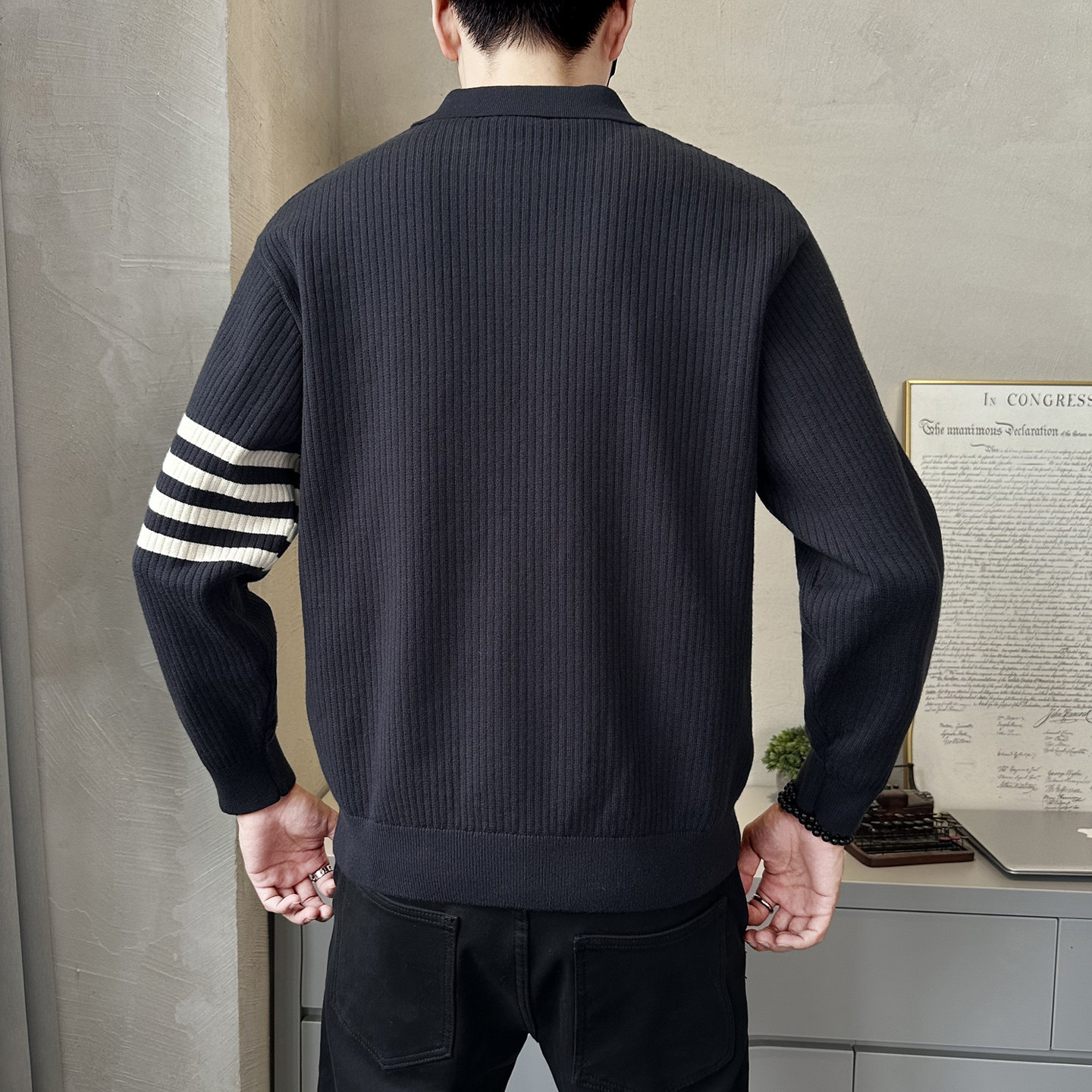 莱赛尔翻领针织衫毛衣男士秋冬宽松休闲老钱风套头内搭D7777-TP99,男装针织衫/毛衣,电商A239