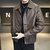 春季皮衣外套男士翻领休闲时尚帅气机车皮褂子痞帅P8806-P158，男装皮衣，电商A239