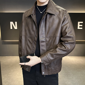 春季皮衣外套男士翻领休闲时尚帅气机车皮褂子痞帅P8806-P158，男装皮衣，电商A239