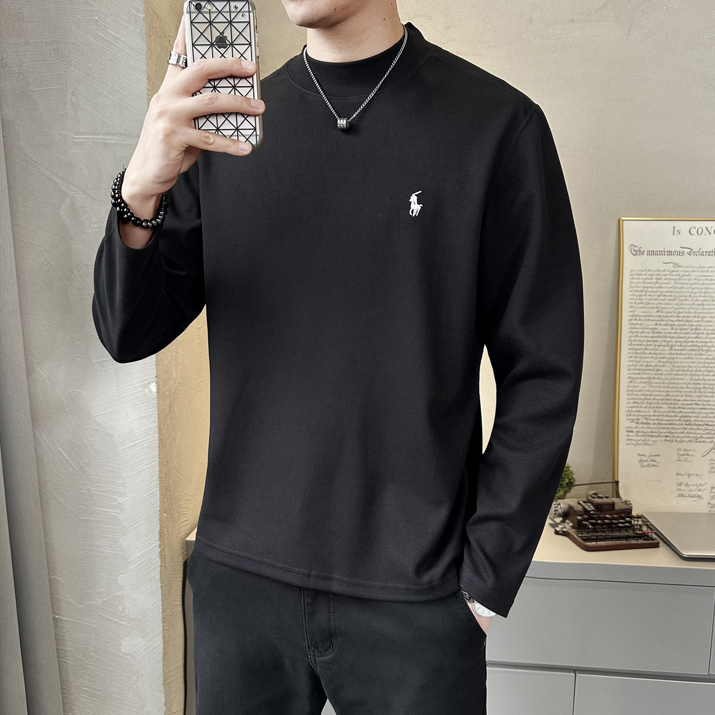 冬季德绒打底衫男卫衣T恤圆领休闲百搭潮流时尚简约上衣D810-P45,男装T恤,电商A239