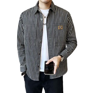 春季新款条纹衬衫男 长袖潮流百搭休闲衬衣C8815-P90图片