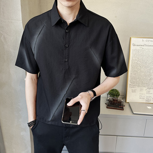 夏季新款男士做旧中袖衬衫时尚百搭休闲衬衣薄款上衣C5272-P58图片