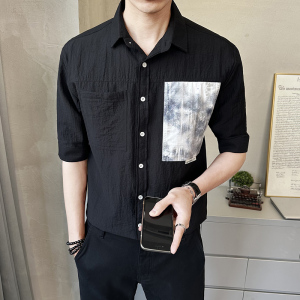 男士中袖衬衫夏季新款时尚百搭休闲衬衣薄款上衣C1702-P68图片