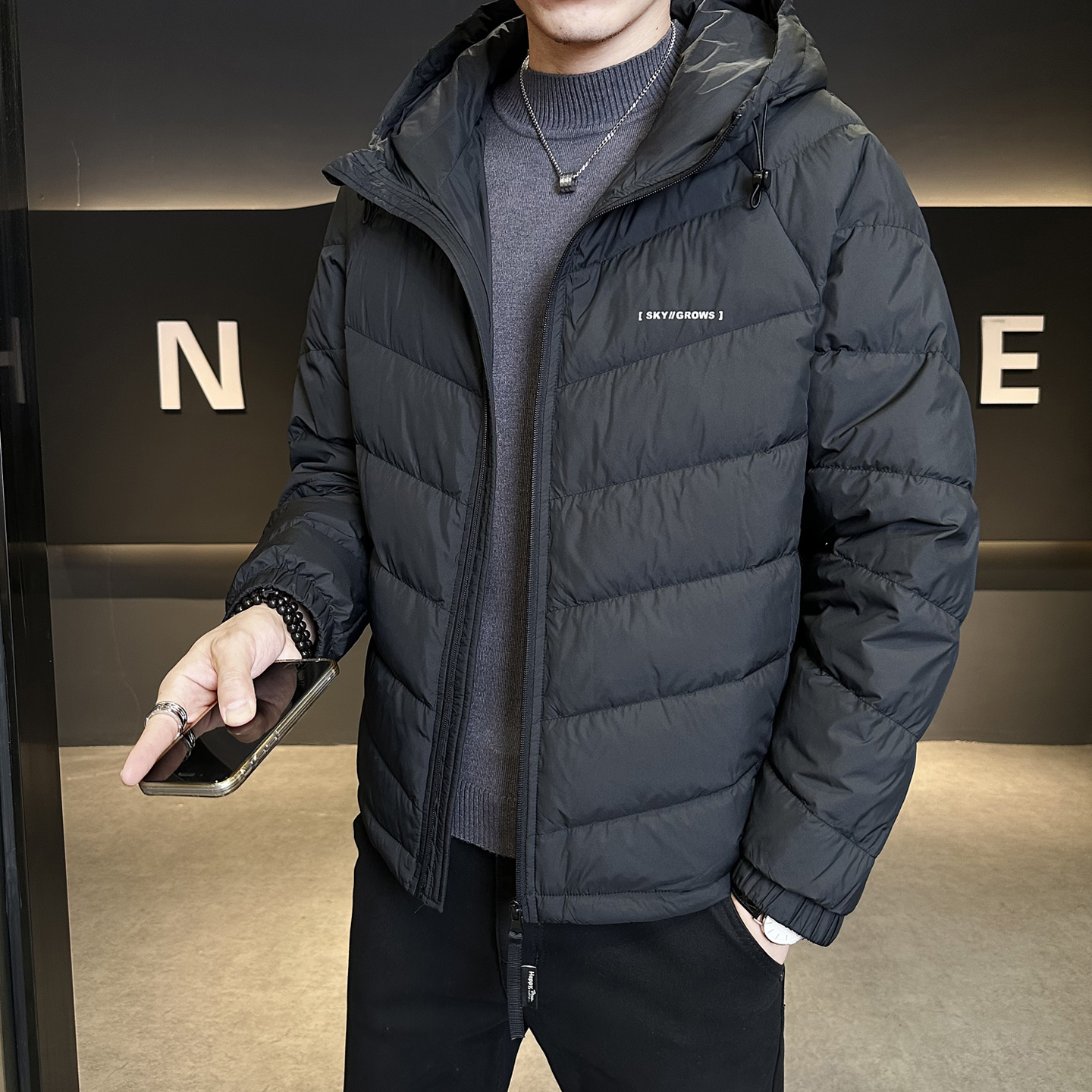 标轻薄羽绒服男冬季潮流连帽短款外套男士夹克Y8611-P175，男装夹克，电商A239