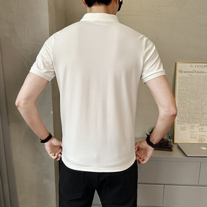 2025春夏新款翻领拼接纯色短袖POLO衫男体恤PL9462-P68图片