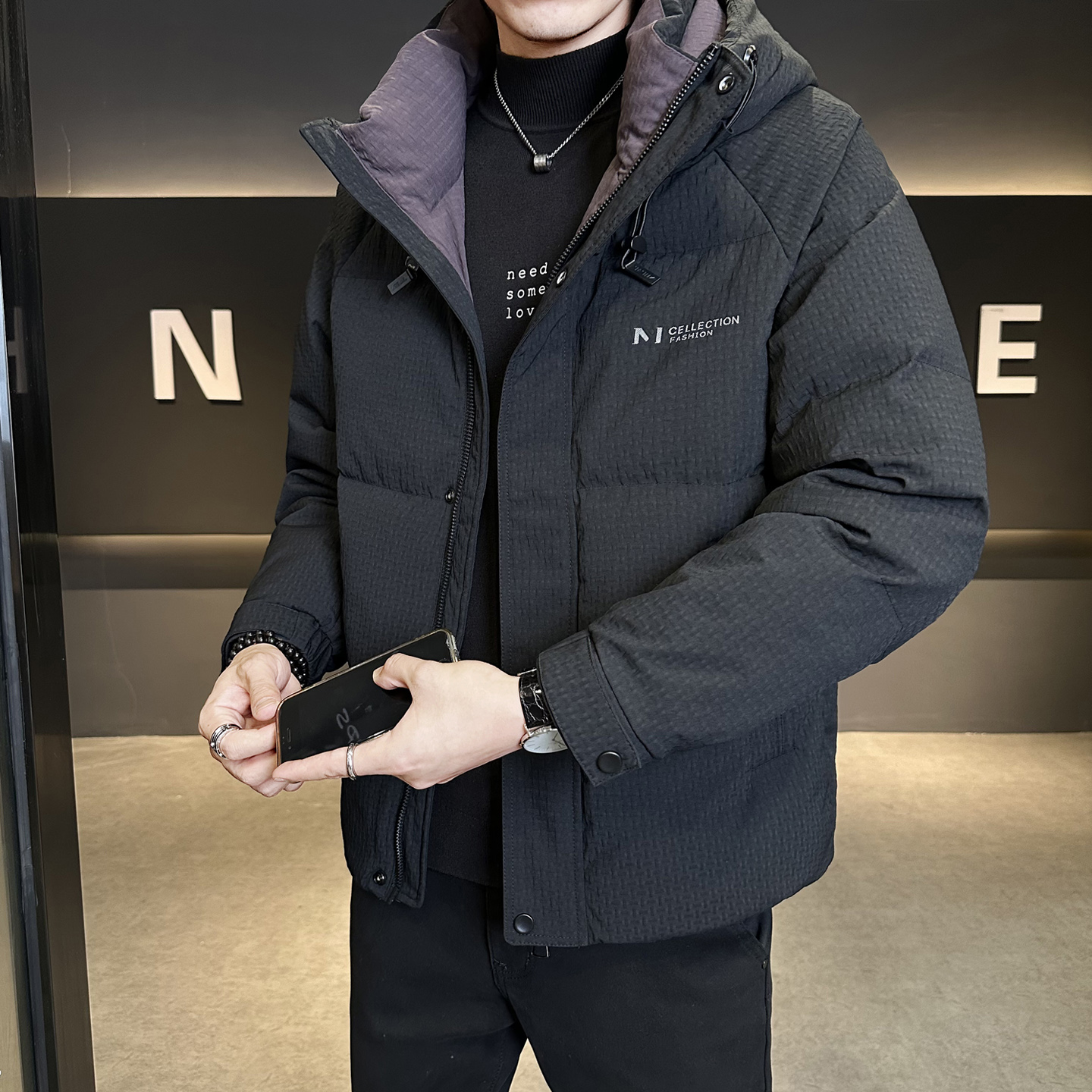 冬季店主风新款连帽标羽绒服男短款保暖羽绒外套Y12006-P265，男装羽绒服，电商A239