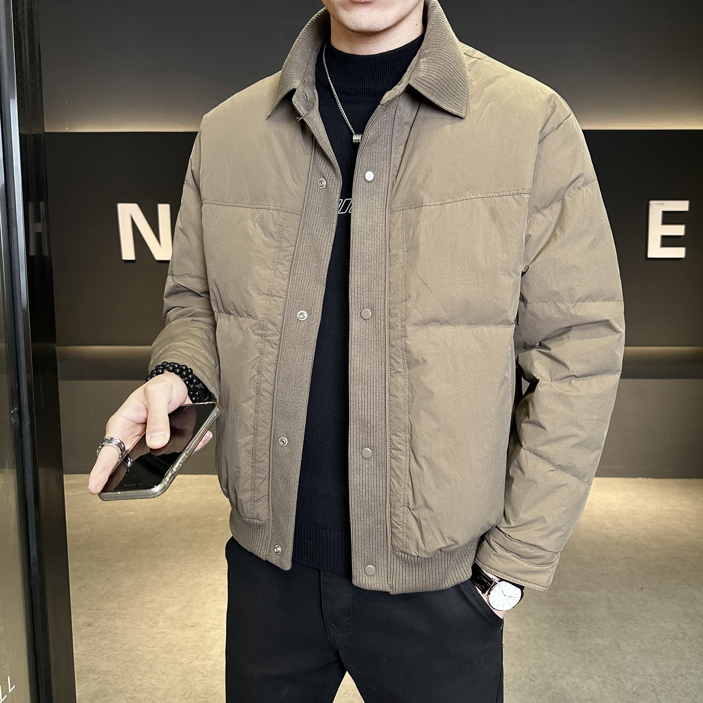 标90冬季男士翻领羽绒服百搭潮流日系工装拼接Y2519-P265，男装羽绒服，电商A239