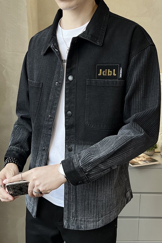 春季牛仔条纹衬衫外套休闲长袖上衣C520-P110,男装夹克,电商A239