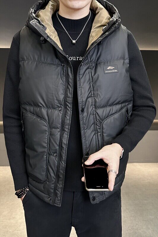短款连帽羽绒马甲男休闲日系面包服保暖外套马夹背心M76-P125,男装背心/马甲,电商A239
