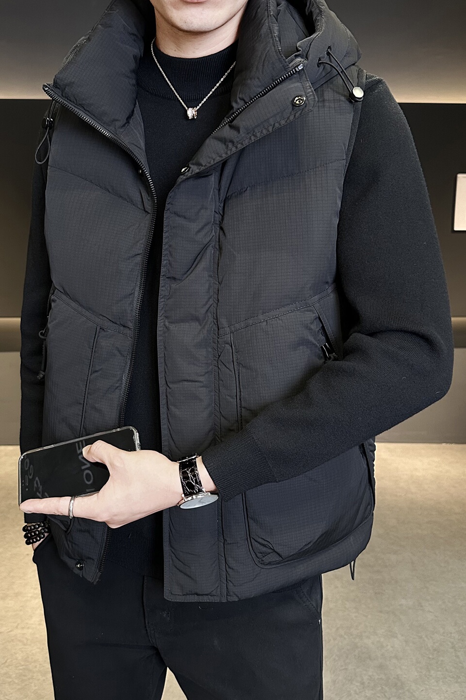 男士马甲连帽秋冬外穿羽绒服马夹韩版潮流坎肩外套M2619-P145，男装羽绒服，电商A239