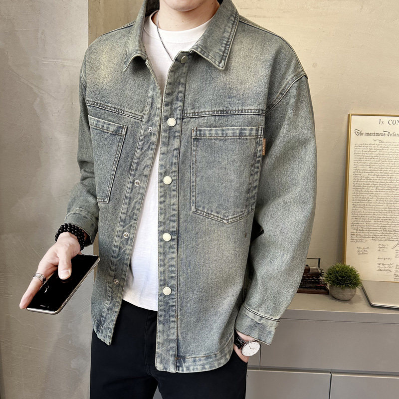 春季复古重磅水洗做旧牛仔上衣男宽松休闲百搭外套N163-P135图片