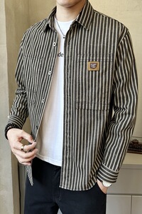 春季新款条纹衬衫男 长袖潮流百搭休闲衬衣C8815-P90图片
