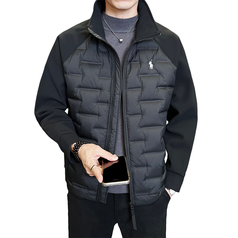 针织拼接加厚羽绒服男装短款冬季新款立领羽绒保暖外套Y9929-P155，男装羽绒服，电商A239