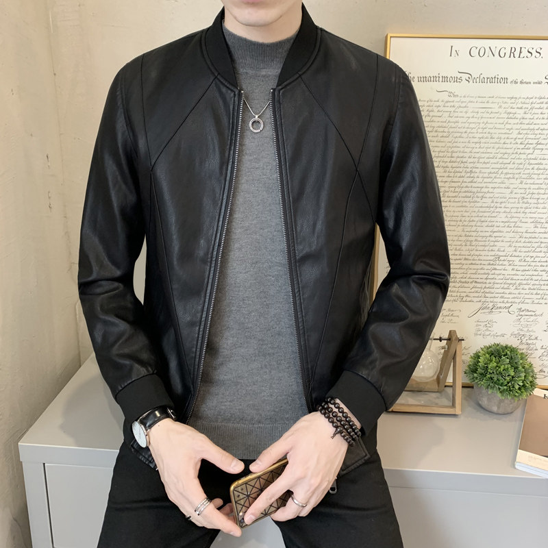秋季短款皮衣棒球服外套男韩版修身机车皮夹克P719-P130,男装夹克,电商A239