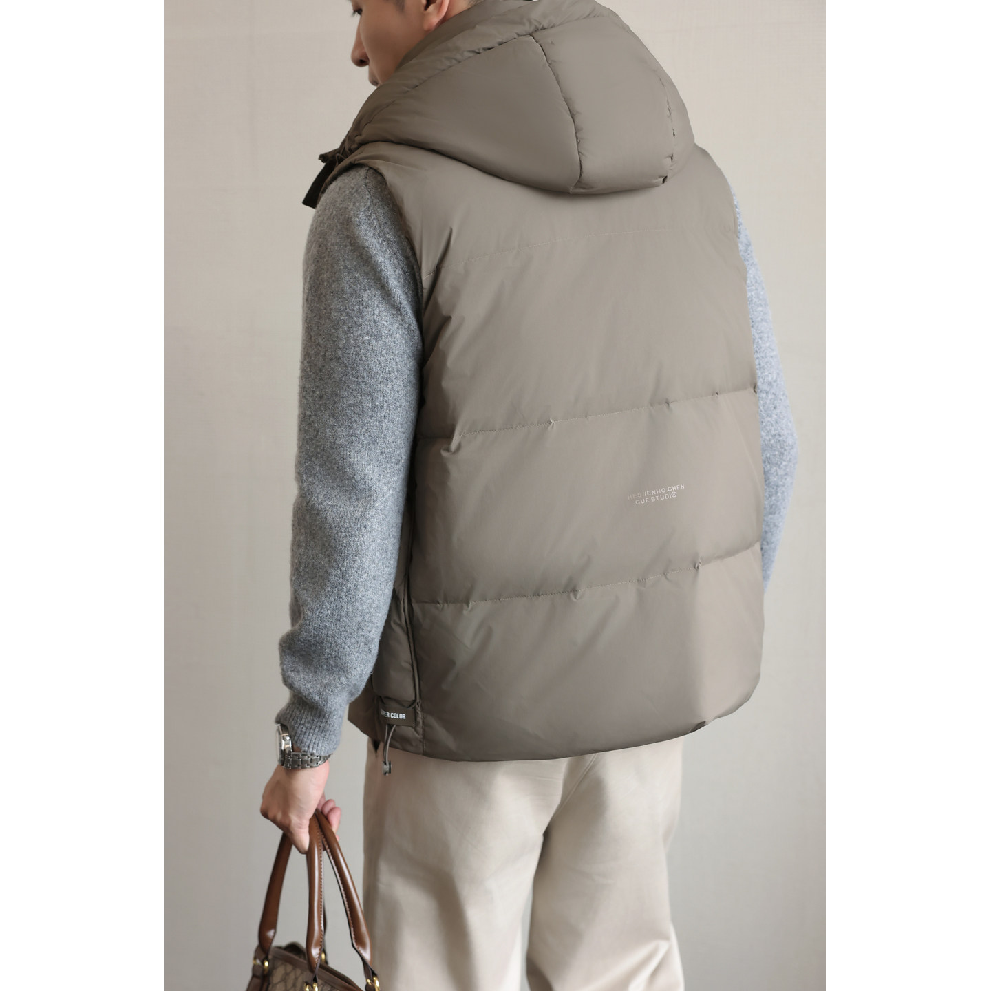 老钱风男士连帽秋冬外穿羽绒服马夹韩版潮流坎肩外套M8076-P130,男装羽绒服,电商A239