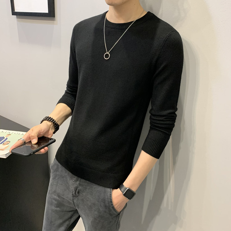 秋冬季纯色圆领休闲毛衣男士打底衫韩版潮流针织衫毛线衣P38,男装T恤,电商A239