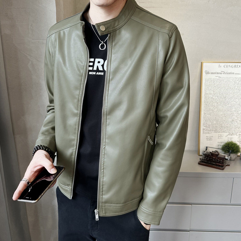 秋季短款皮衣小立领外套男韩版修身机车皮夹克P8637-P145，男装夹克，电商A239