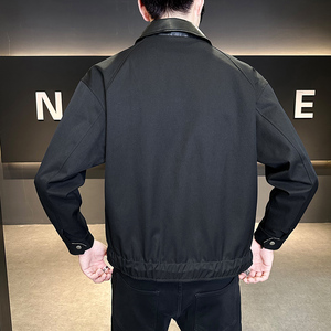 秋季翻领拼皮夹克男休闲百搭外套时尚潮流上衣JK86503-P125图片