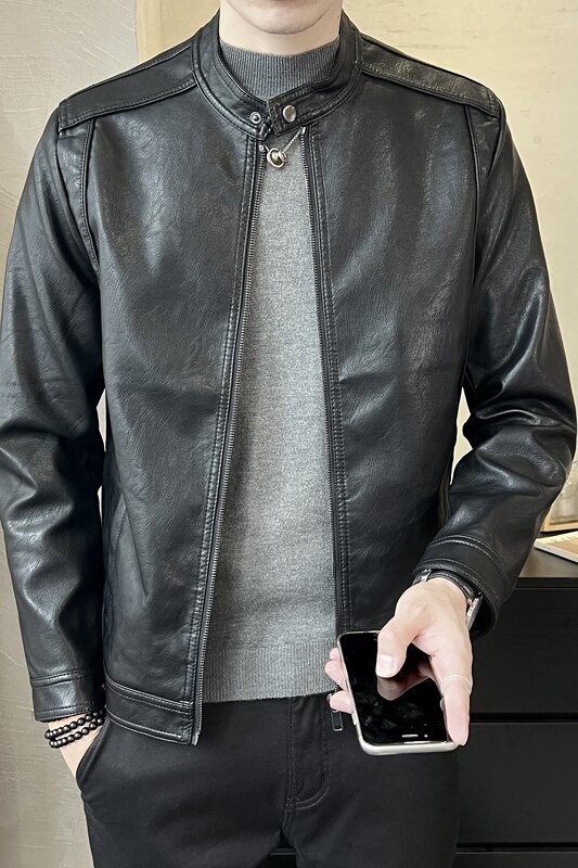 秋季短款皮衣小立领外套男韩版修身机车皮夹克P5580-P140,男装夹克,电商A239